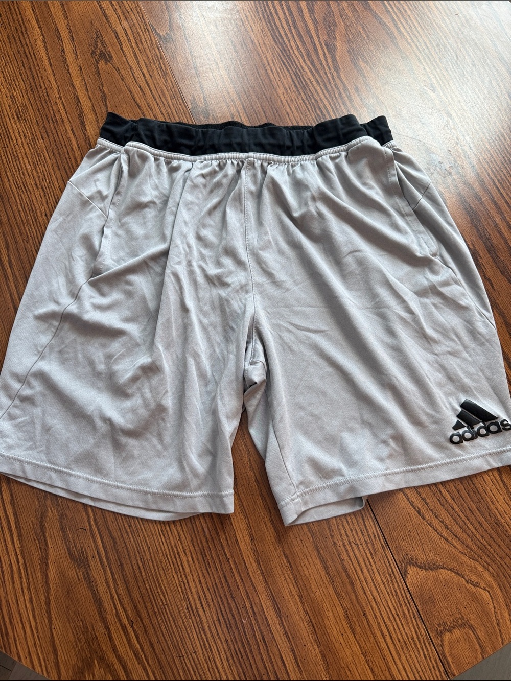 adidas Men’s Light Gray Athletic Climalite Shorts with Black Waistband